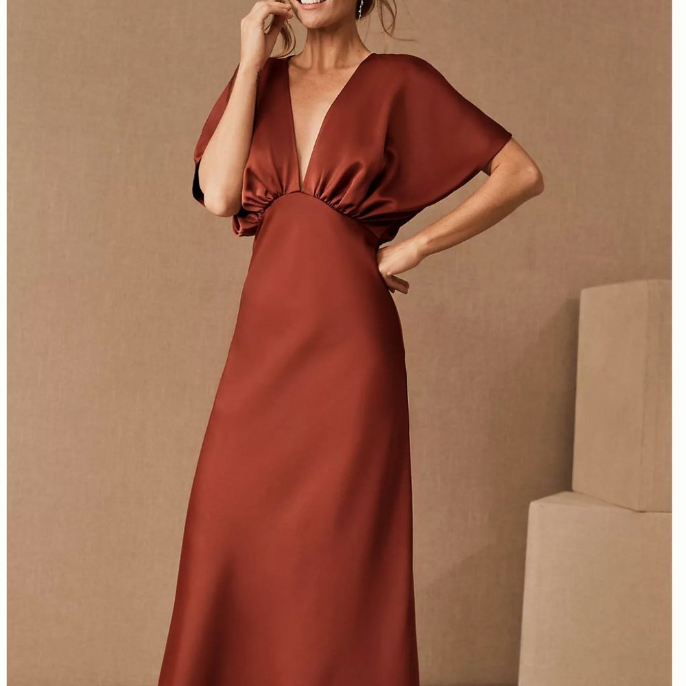 BHLDN Leila Satin Charmeuse Maxi Dress, Cinnamon